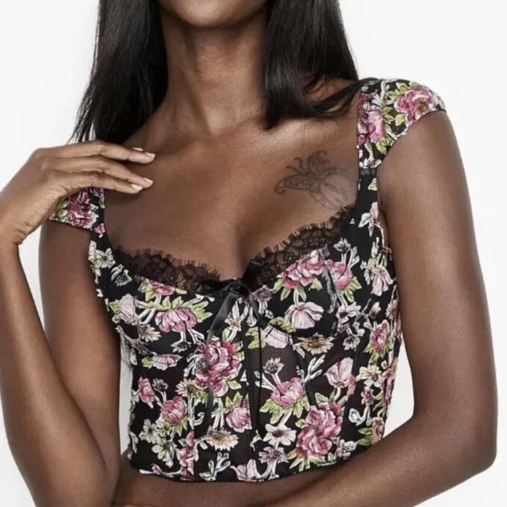 Victoria’s Secret Black Floral Corset Bustier